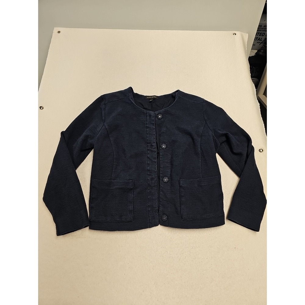 Banana Republic Navy Blue Textured Knit Collarless Button Front Jacket Large